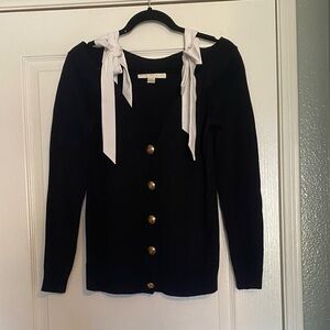 Boston Proper navy Cardigan with White Ribbon Detail